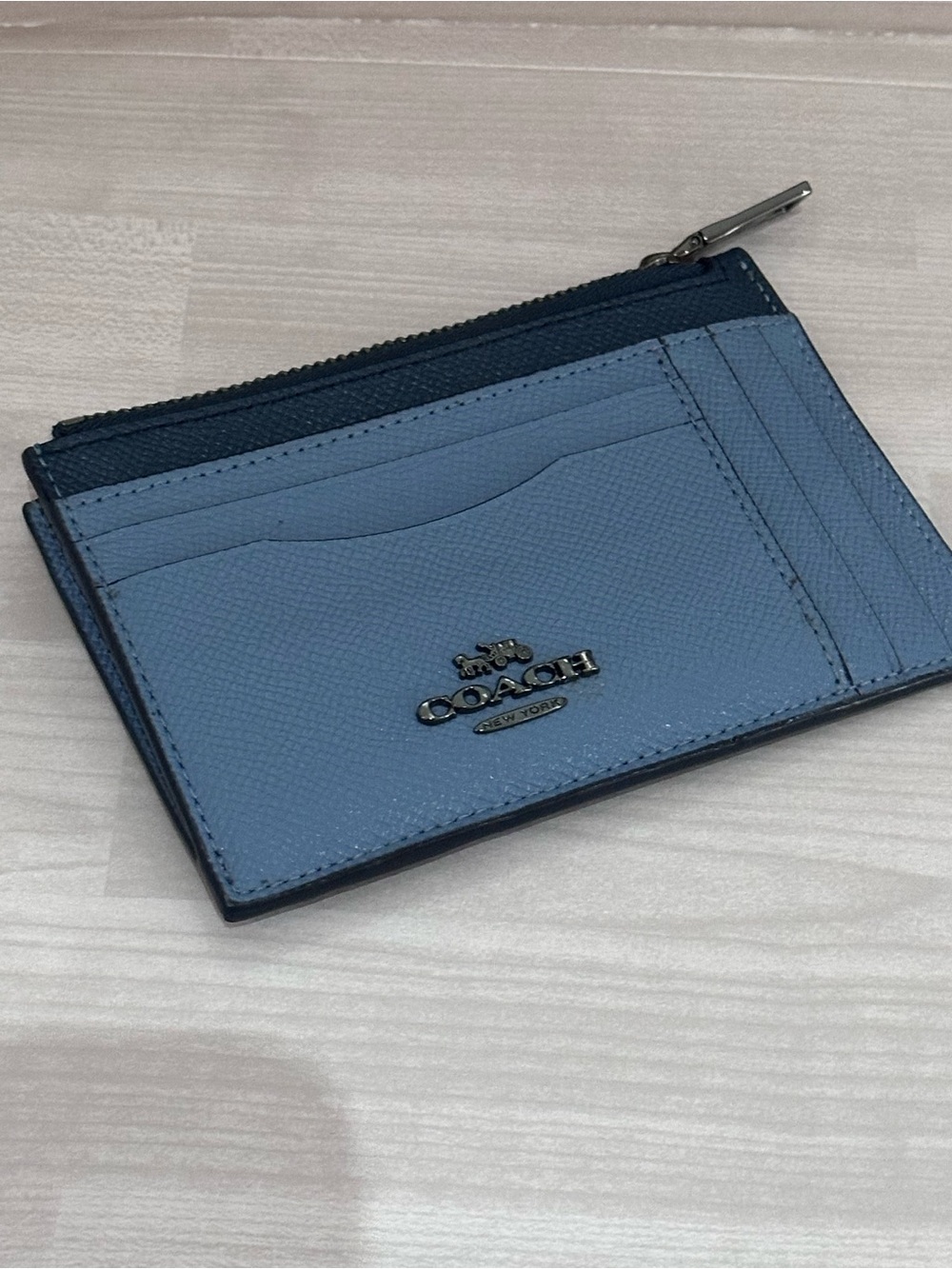 Coach Blue Leather Card Case with Zip Pocket